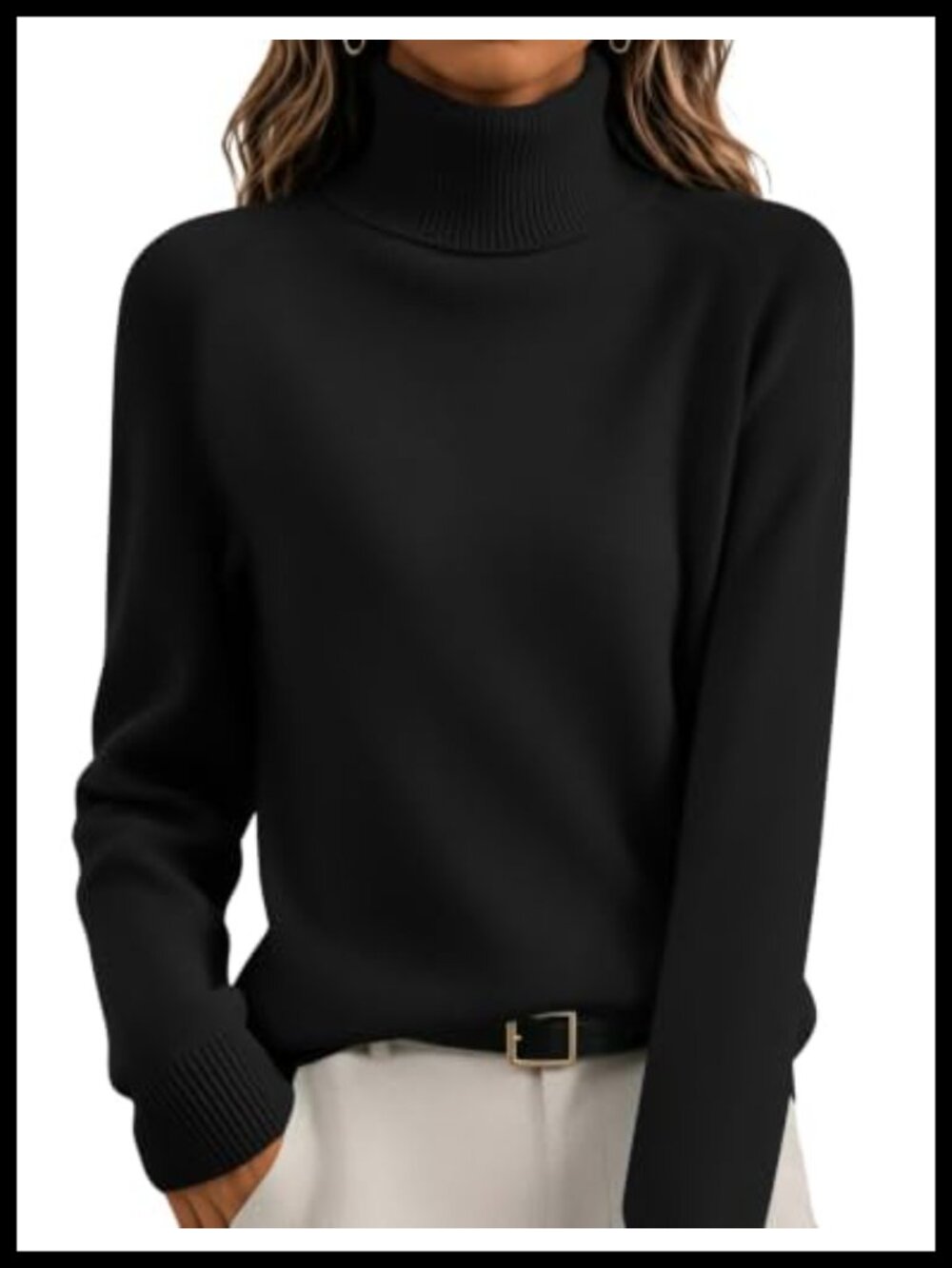 Turtleneck Pullover Sweater Long Sleeve Ribbed Knit Winter Top